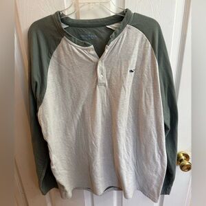 VINEYARD VINES Men's Henley Long Sleeve Shirt Size XL Green Beige Soft Comfy
